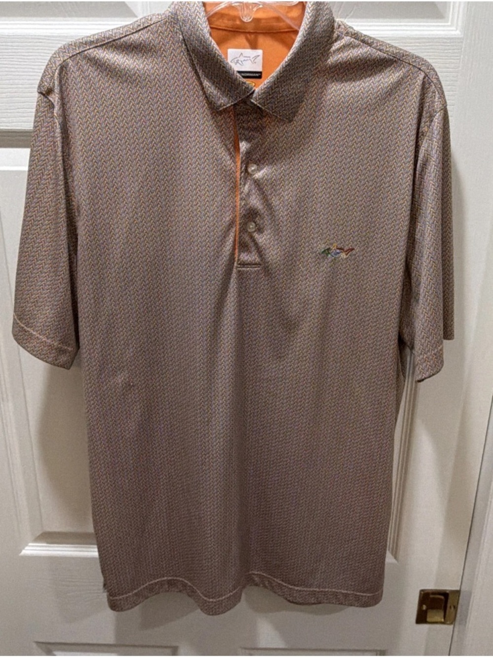 Greg Norman Collection Short Sleeve Polo — Taupe with Orange Accents